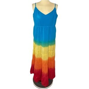 Jessica Simpson Rainbow Dip Dye Tiered Maxi Dress